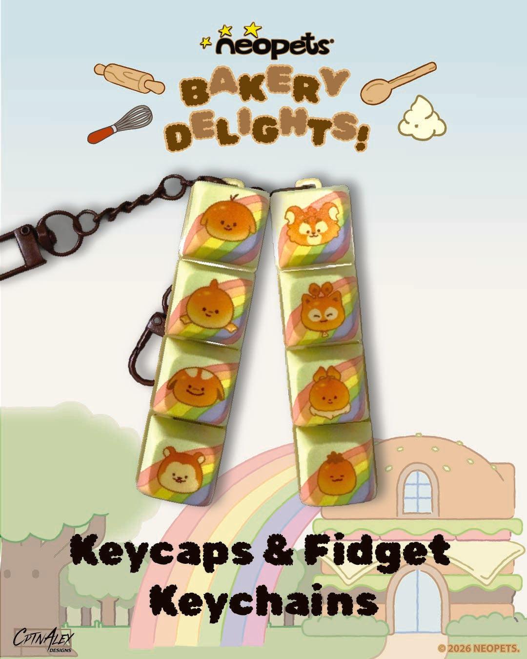 Neopets Bakery Besties Keycaps and Fidget Keychain
