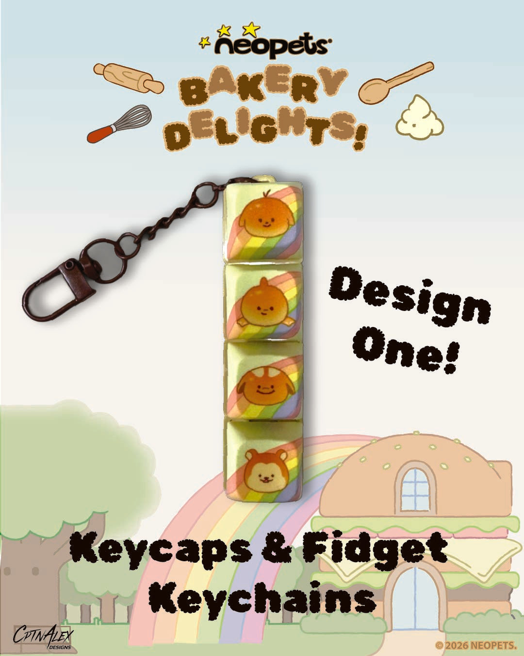Neopets Bakery Besties Keycaps and Fidget Keychain