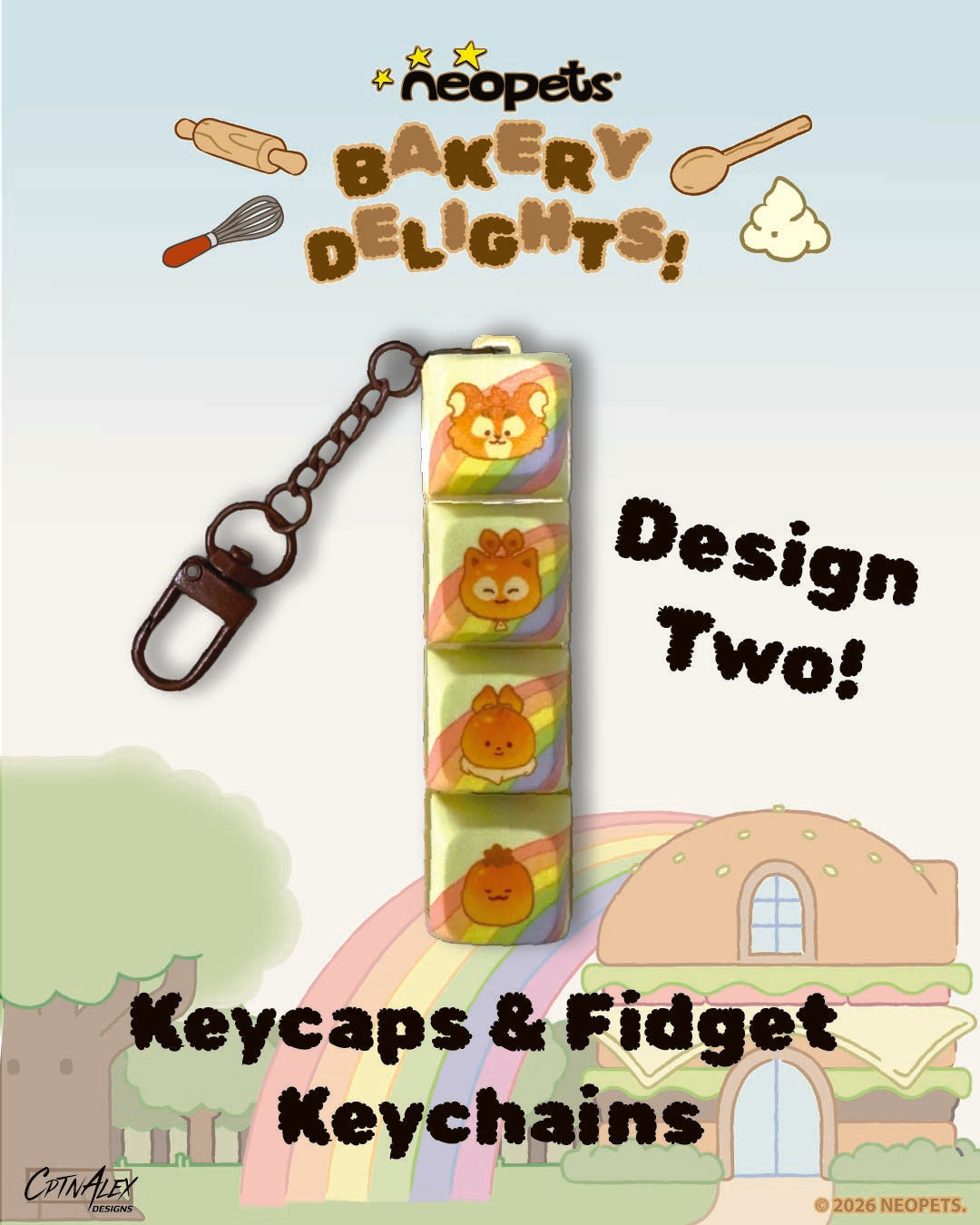 Neopets Bakery Besties Keycaps and Fidget Keychain