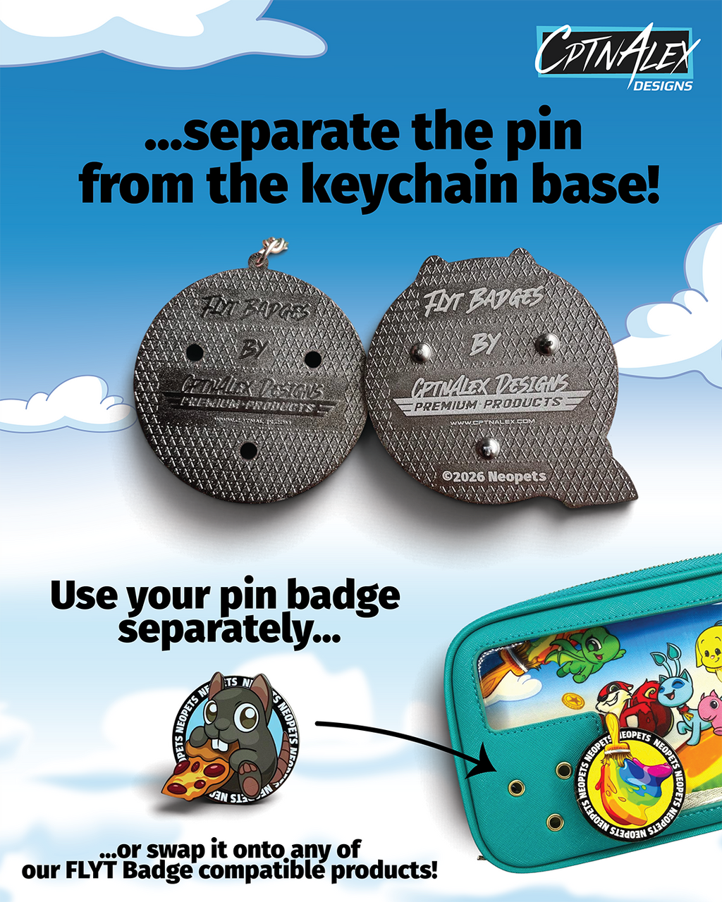 Neopets - Pizza Rat Meepit FLYT Badge Keychain
