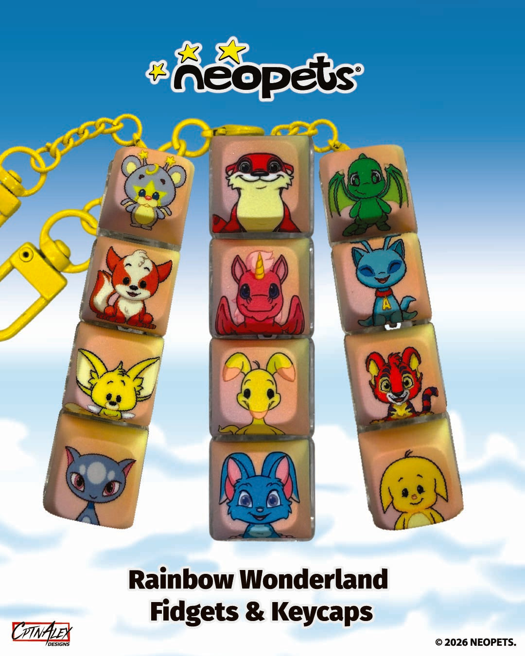 Neopets Rainbow Wonderland Keycaps & Fidget Keychain